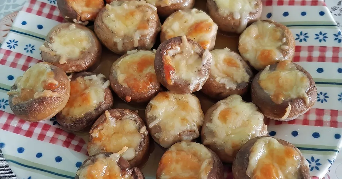 Baked stuffed mushrooms on a platter